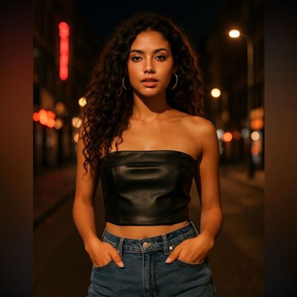 Fore Size S Faux Leather Tube Top Black Cropped Going Out Top Baddie Cocktail‎